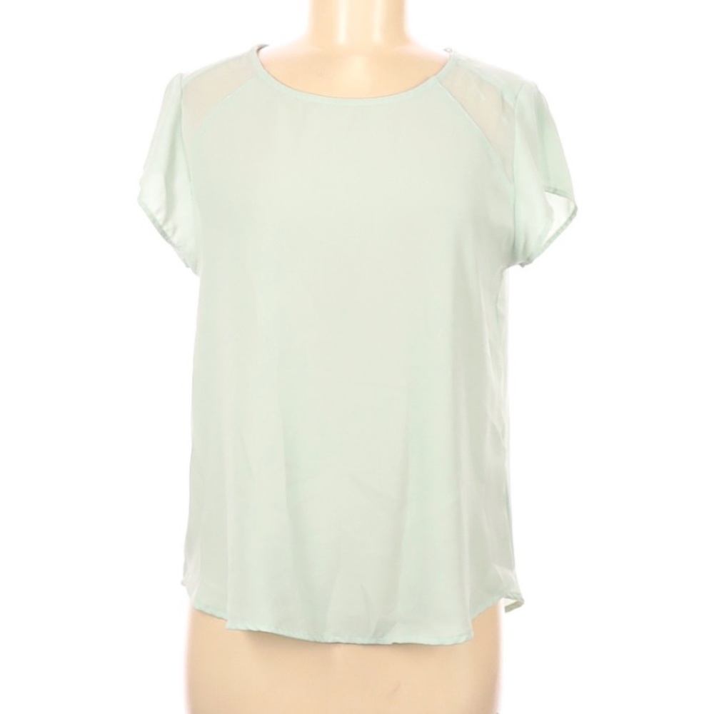Pleione Mint Boxy Mesh Sheer Panel Top Medium